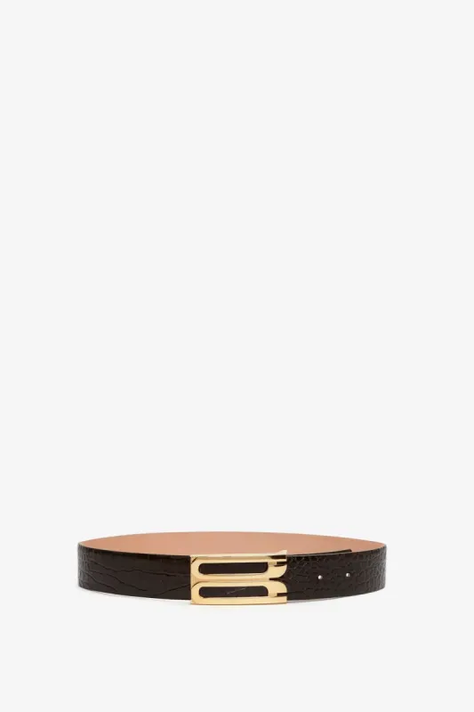 Jumbo Dorian Belt In Chocolate Croc Embossed Leather sold by Victoria Beckham