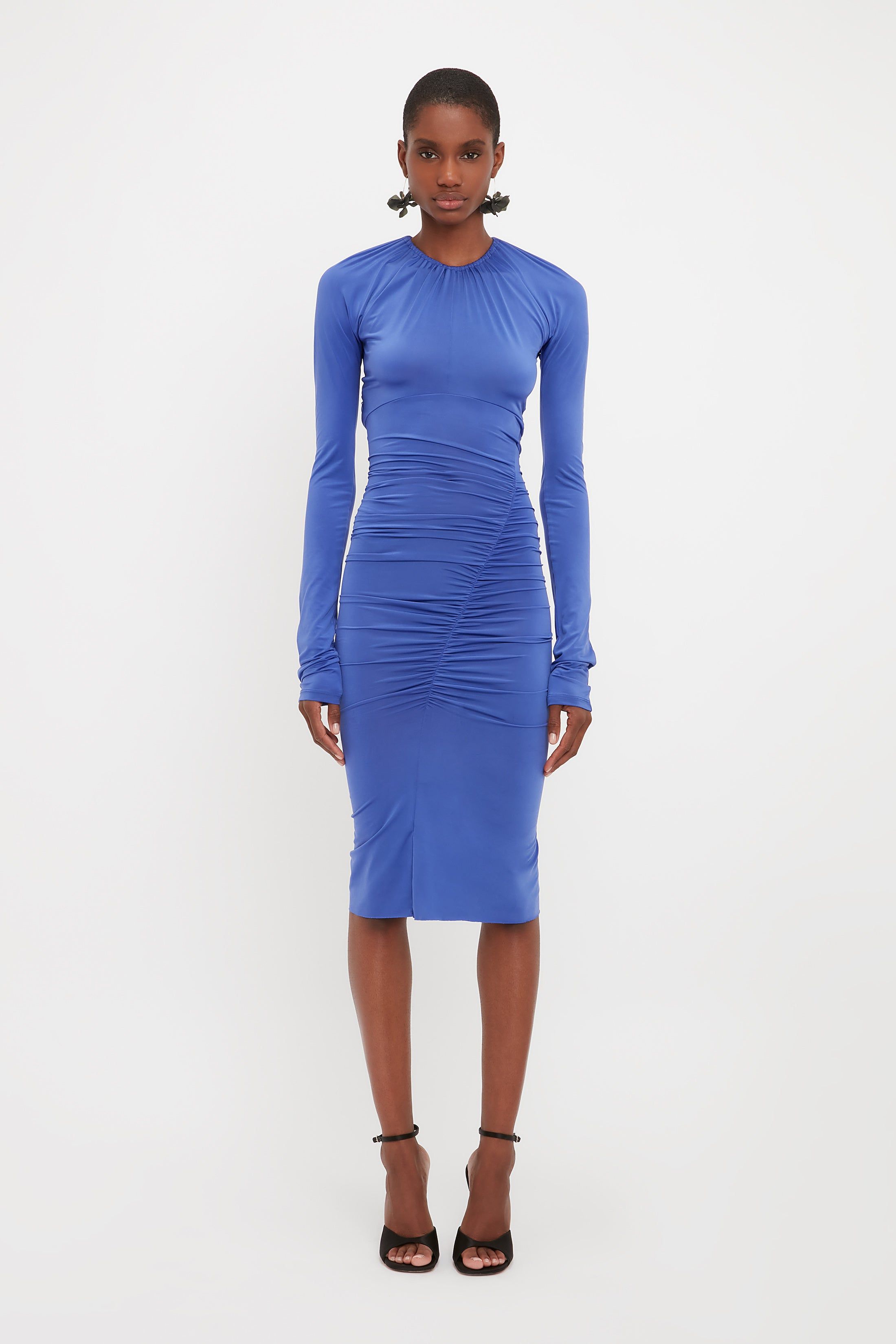 Long Sleeve Wrap Dress In Iris Blue sold by Victoria Beckham
