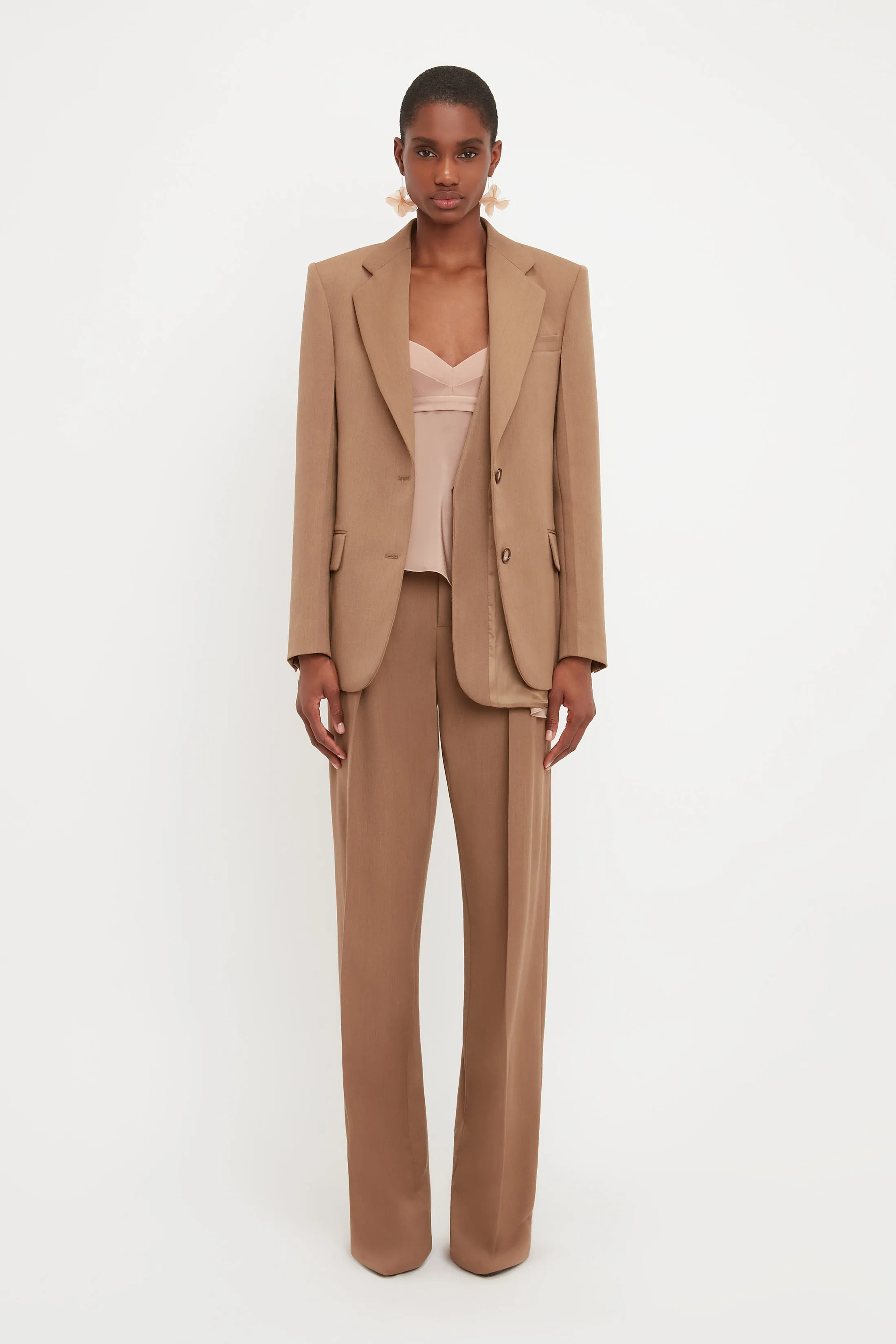 Asymmetric Double Layer Jacket In Fawn sold by Victoria Beckham