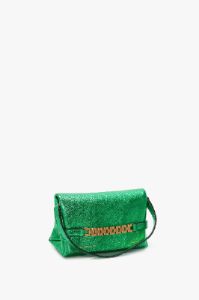 Mini Chain Pouch In Metallic Green Leather sold by Victoria Beckham