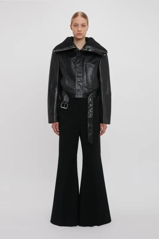 Cropped Belted Leather Biker Jacket In Black sold by Victoria Beckham