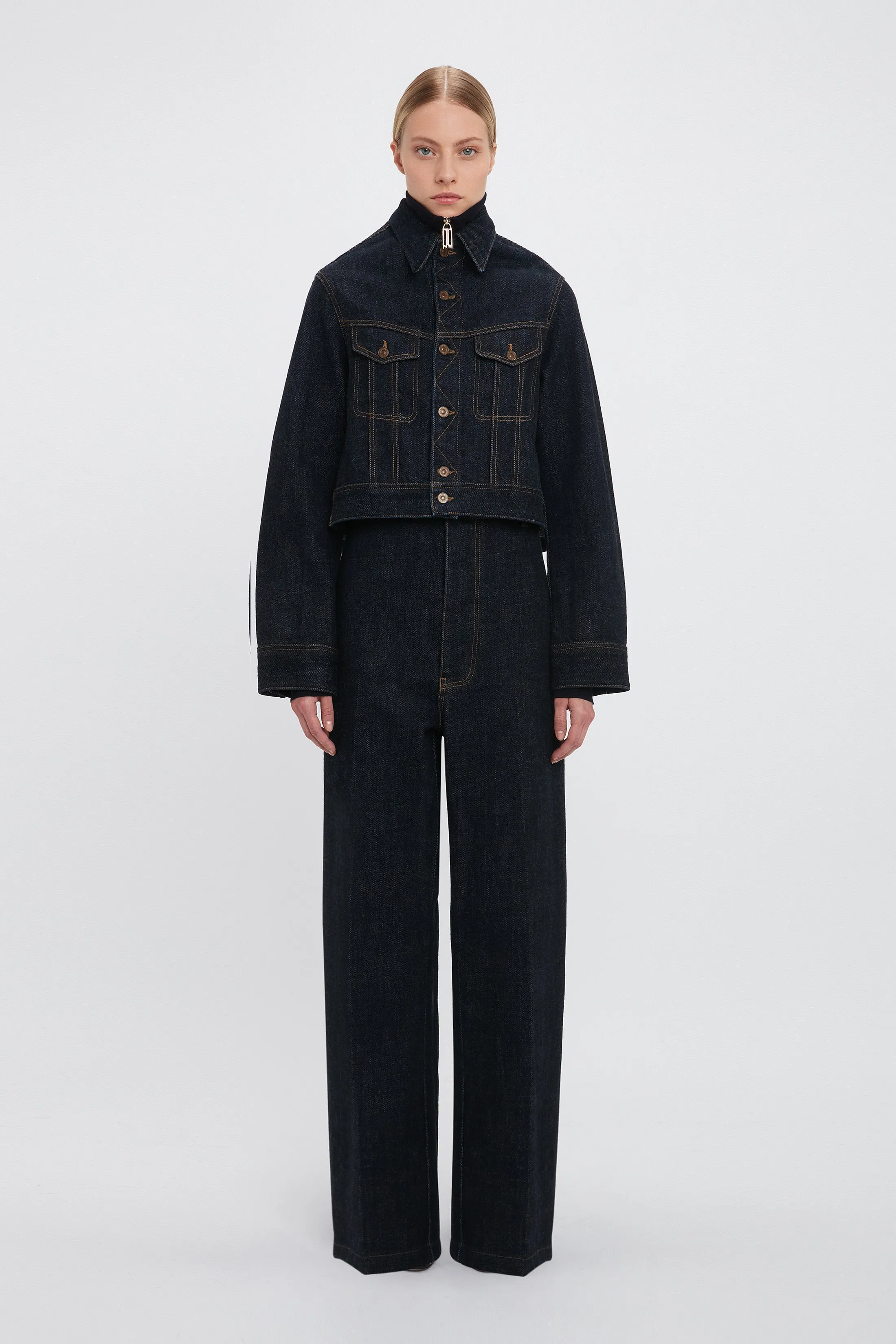 Cropped Denim Jacket In Dark Indigo Rinse sold by Victoria Beckham