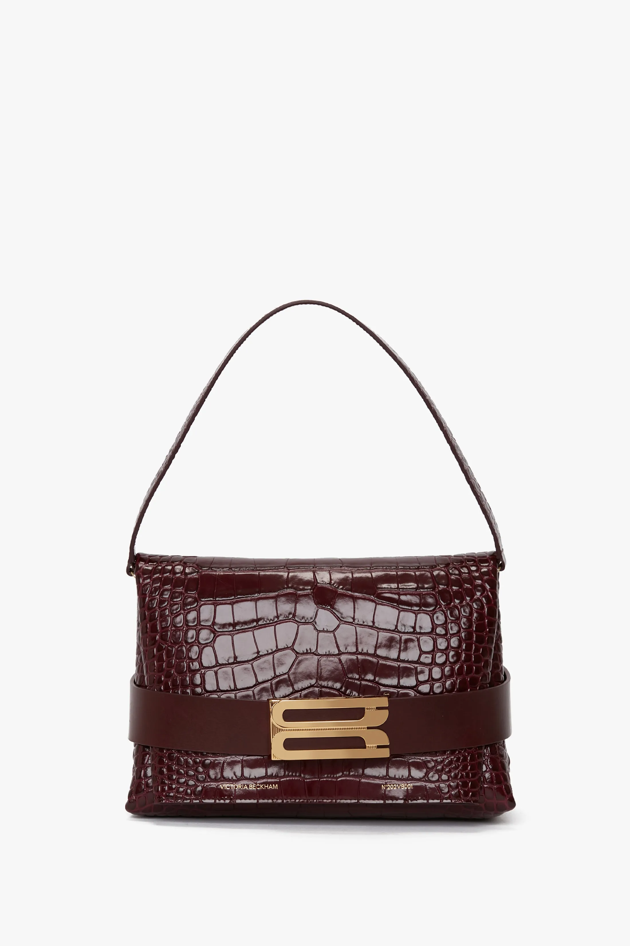 Exclusive B Pouch Bag In Croc Embossed Burgundy Leather sold by Victoria Beckham
