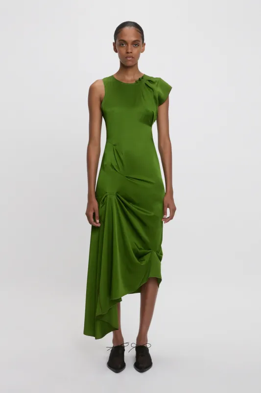 Draped Tuck Detail Midi Dress in Algae sold by Victoria Beckham