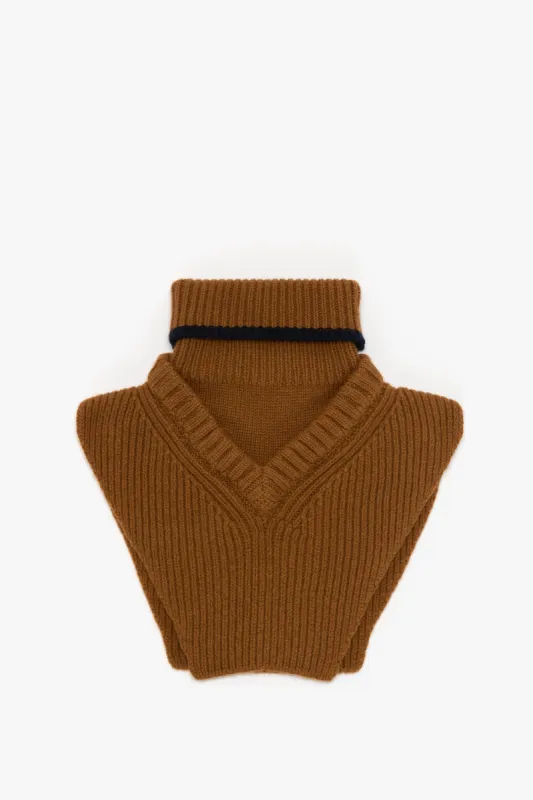 Knitted Polo Neck Bib In Camel-Navy sold by Victoria Beckham