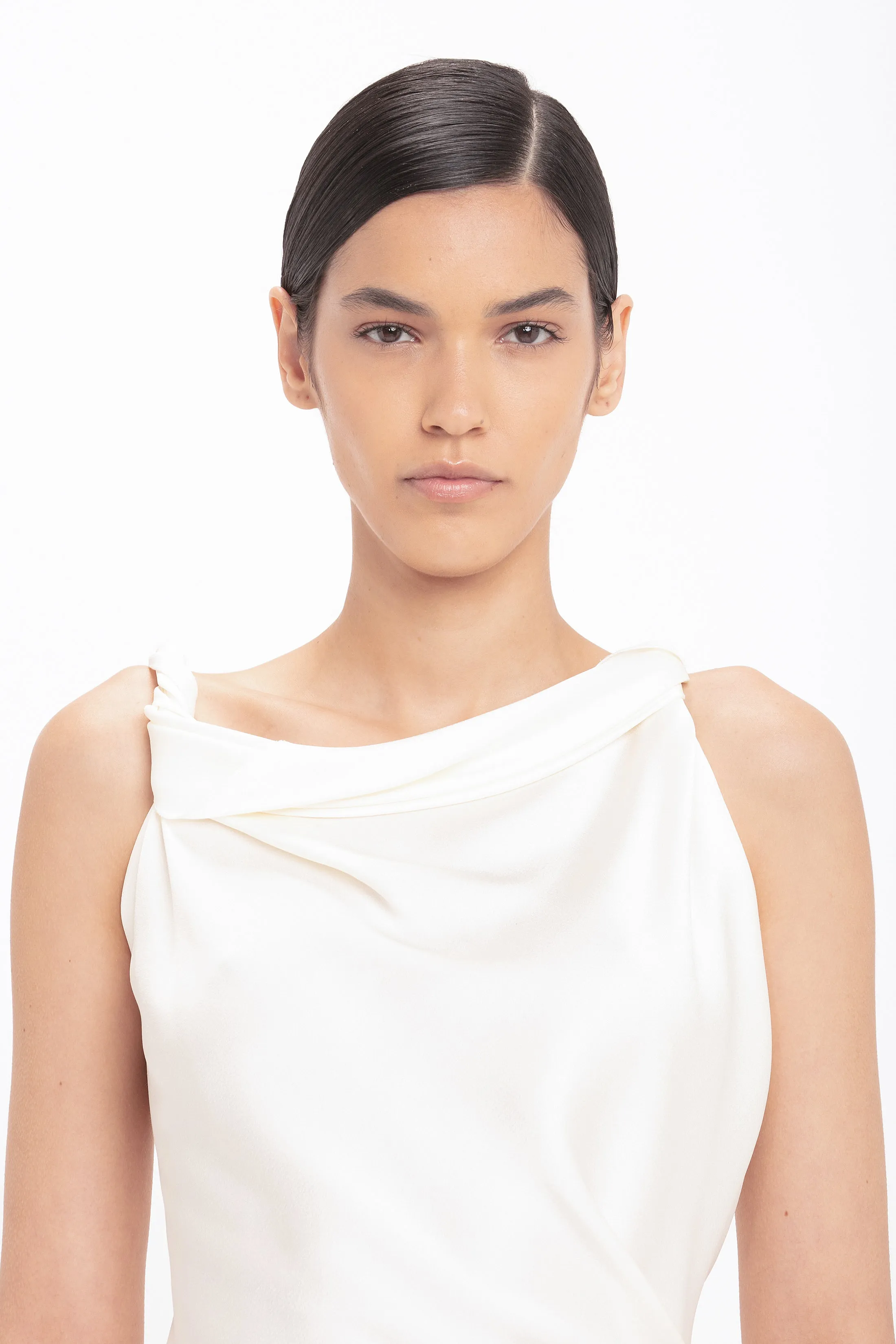 Asymmetric Draped Midi Dress In Ivory sold by Victoria Beckham product image thumbnail 4