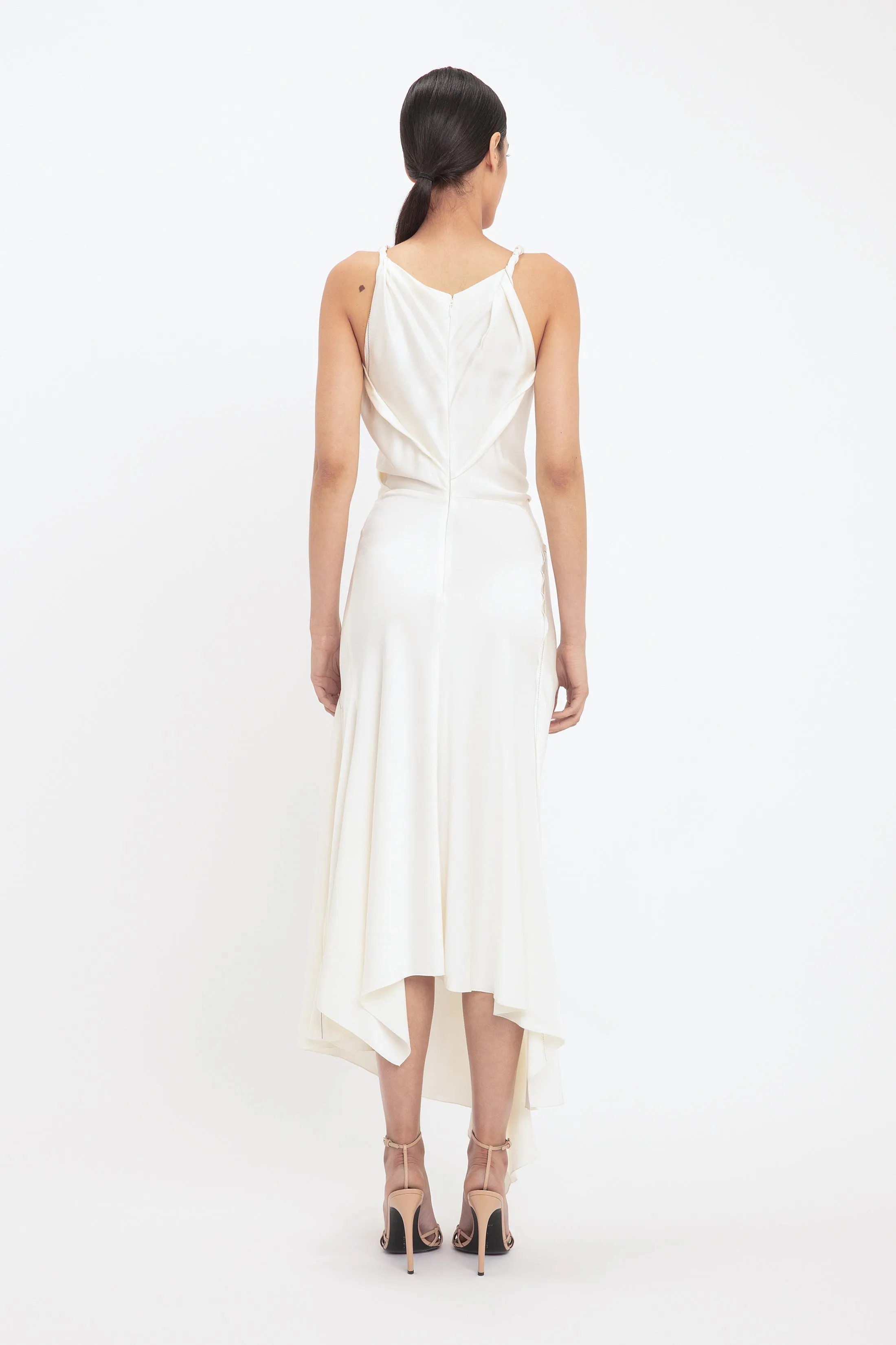 Asymmetric Draped Midi Dress In Ivory sold by Victoria Beckham product image thumbnail 3