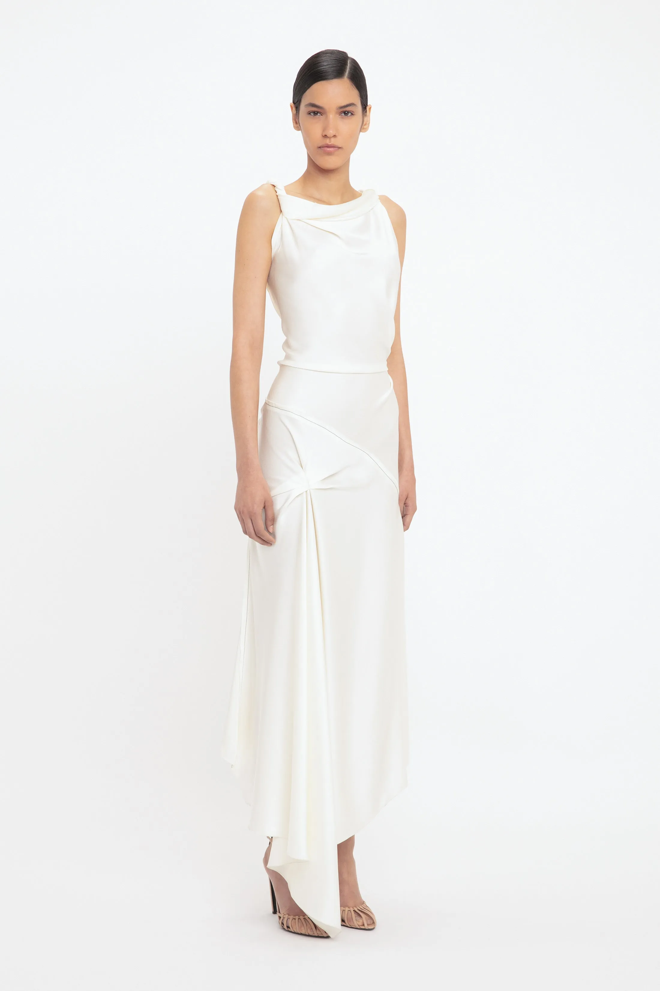 Asymmetric Draped Midi Dress In Ivory sold by Victoria Beckham product image thumbnail 2