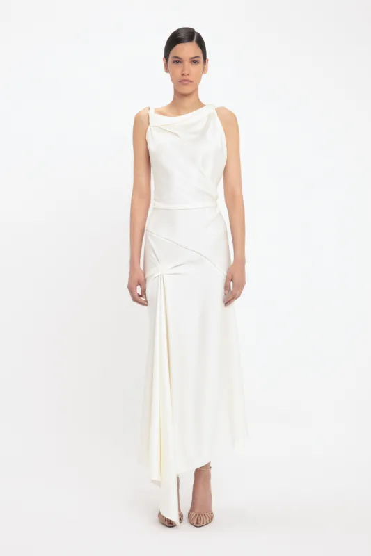 Asymmetric Draped Midi Dress In Ivory sold by Victoria Beckham