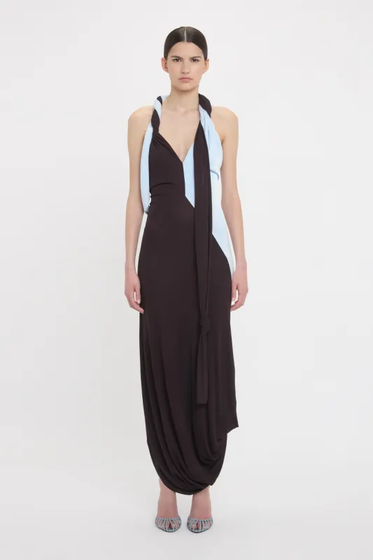 Twisted Halter Strap Jersey Dress In Ebony-Iceberg made by Victoria Beckham