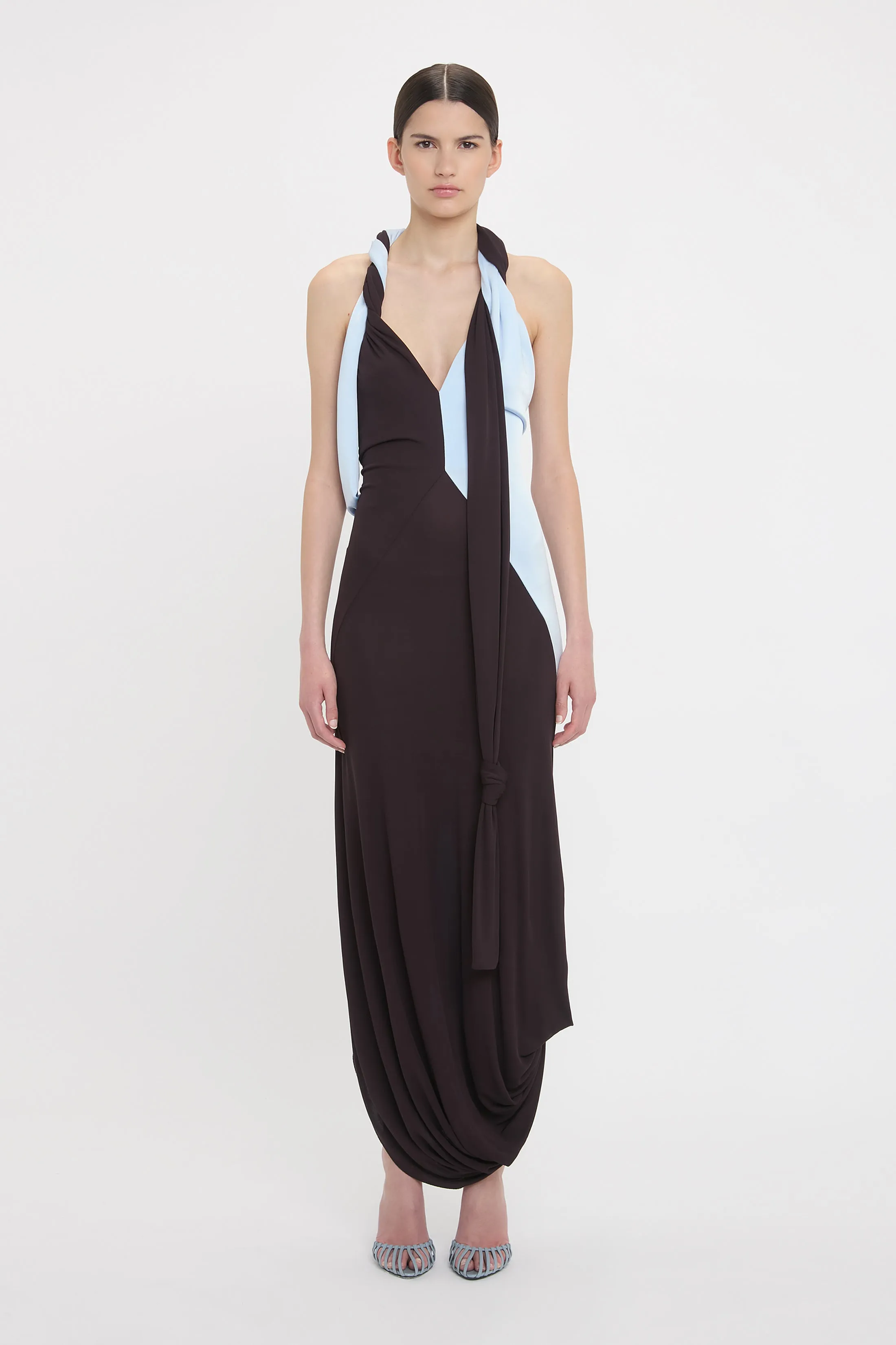 Twisted Halter Strap Jersey Dress In Ebony-Iceberg sold by Victoria Beckham
