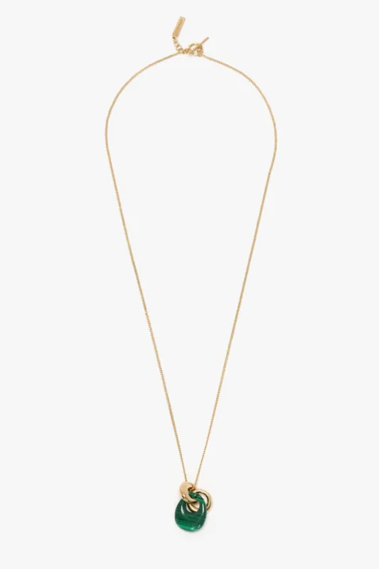 Resin Pendant Necklace In Light Gold-Emerald sold by Victoria Beckham