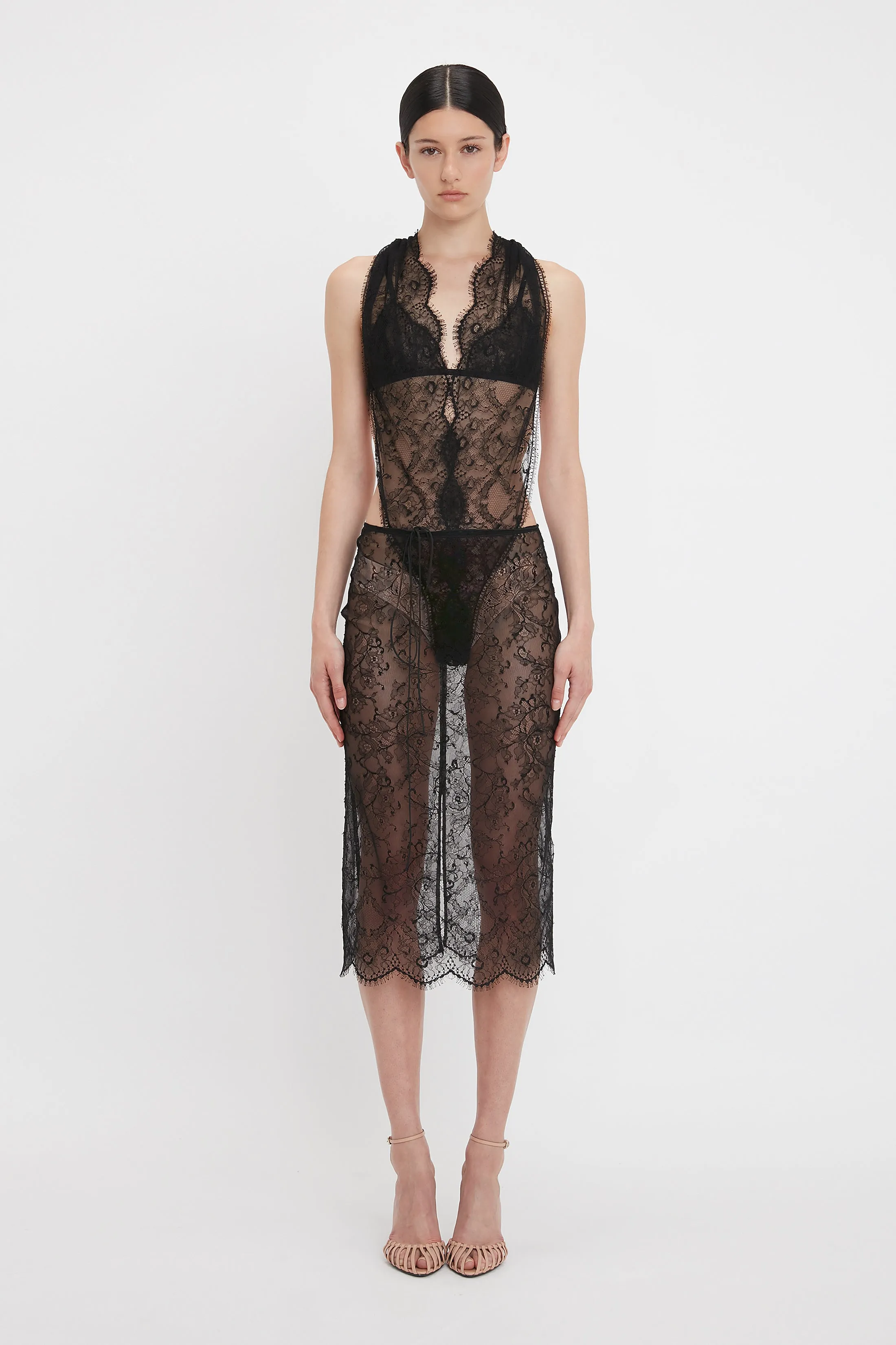 Lace Pencil Skirt In Black sold by Victoria Beckham