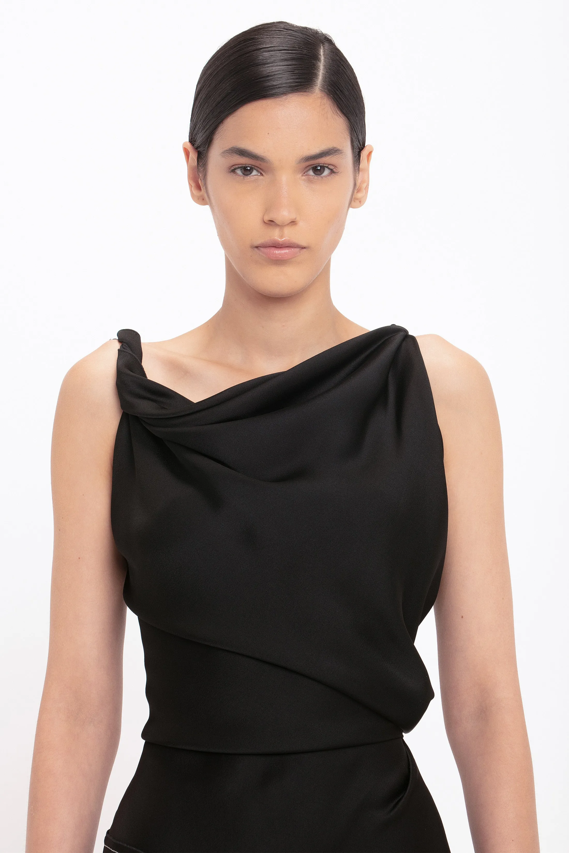Asymmetric Draped Midi Dress In Black sold by Victoria Beckham product image thumbnail 4