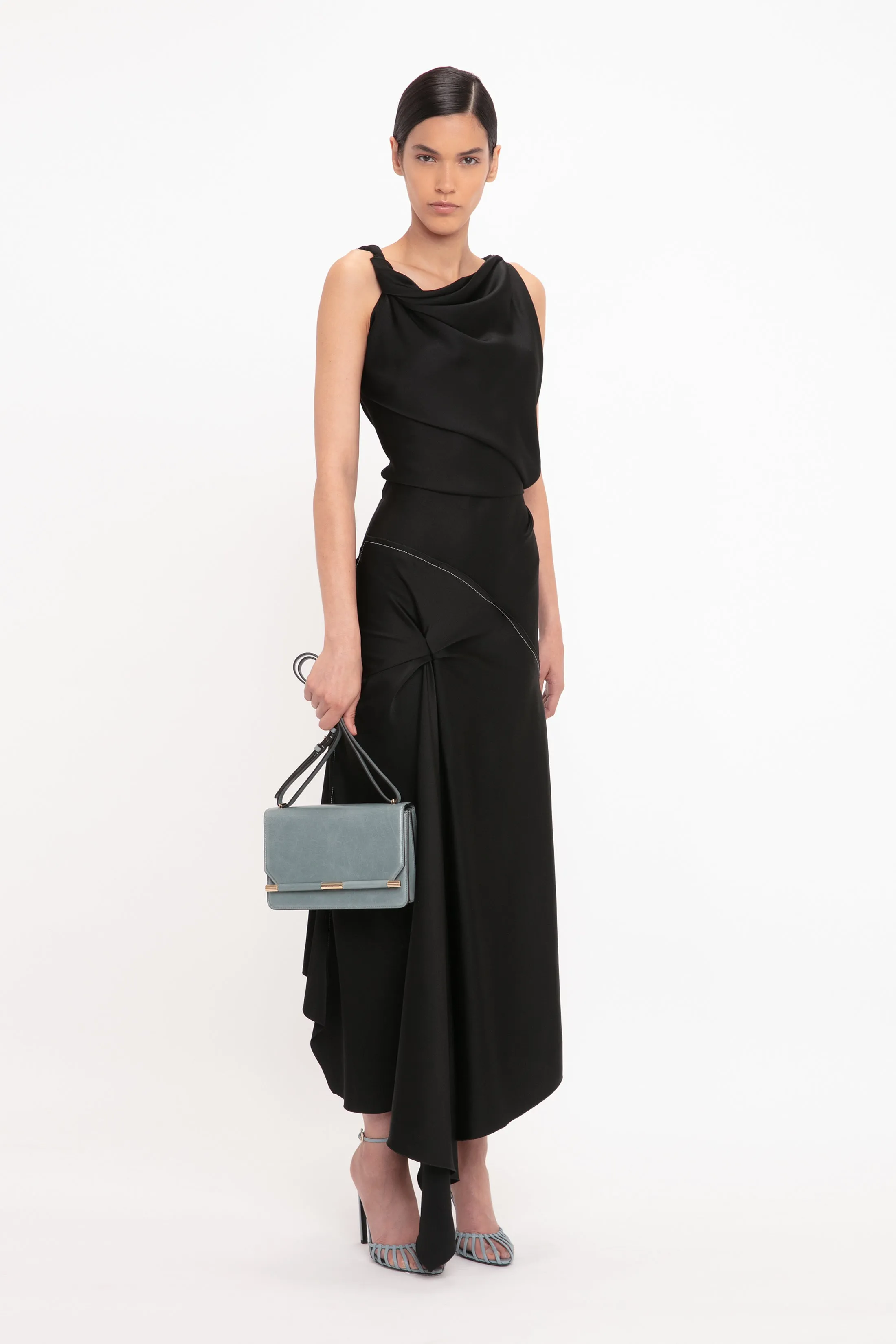 Asymmetric Draped Midi Dress In Black sold by Victoria Beckham product image thumbnail 2