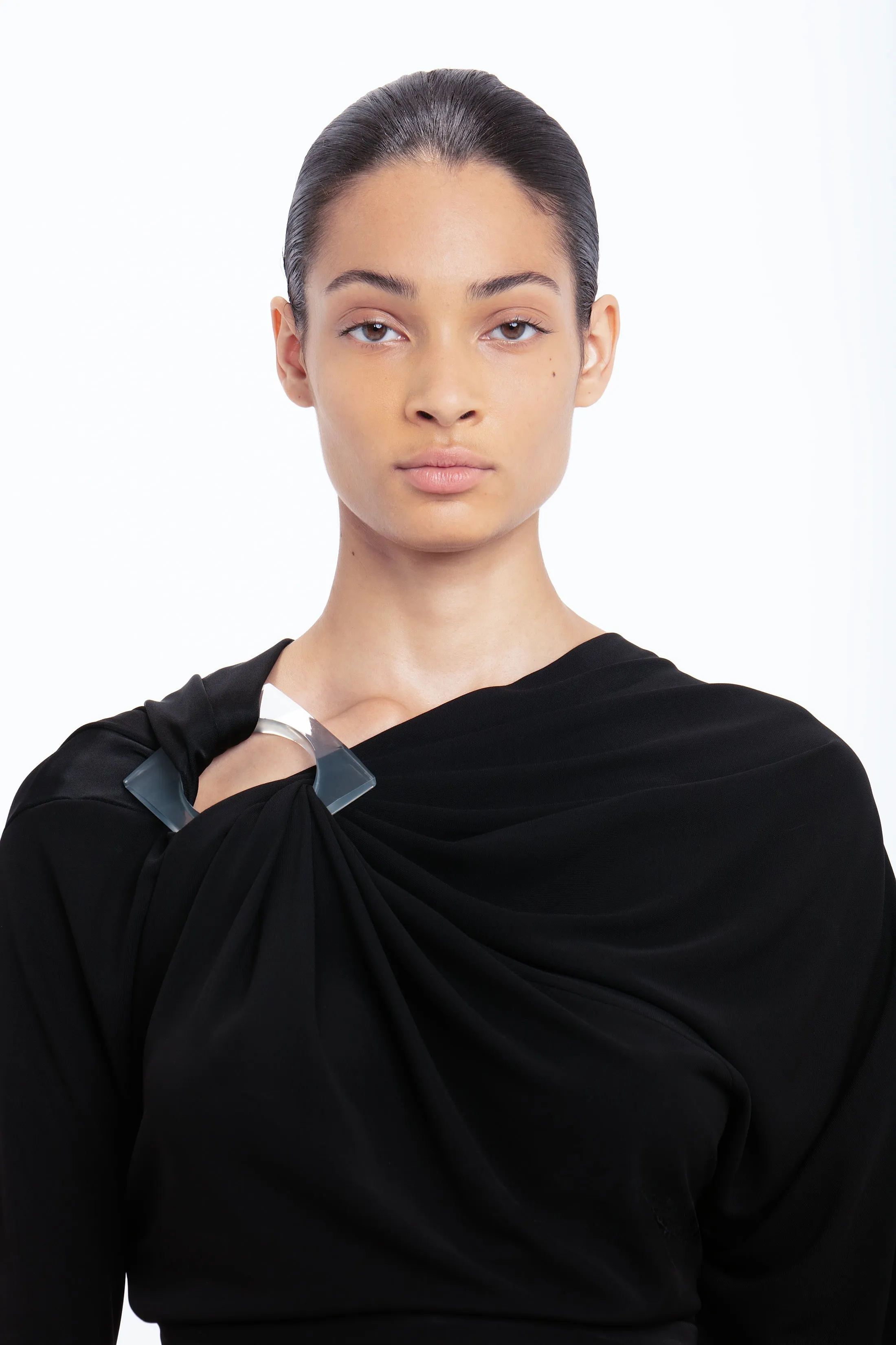 Long Sleeve Draped Jersey Top In Black sold by Victoria Beckham product image thumbnail 4