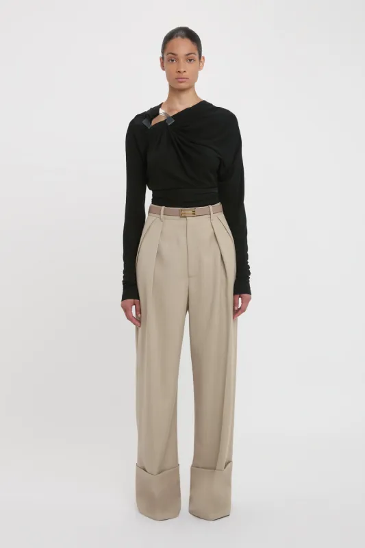 Long Sleeve Draped Jersey Top In Black sold by Victoria Beckham