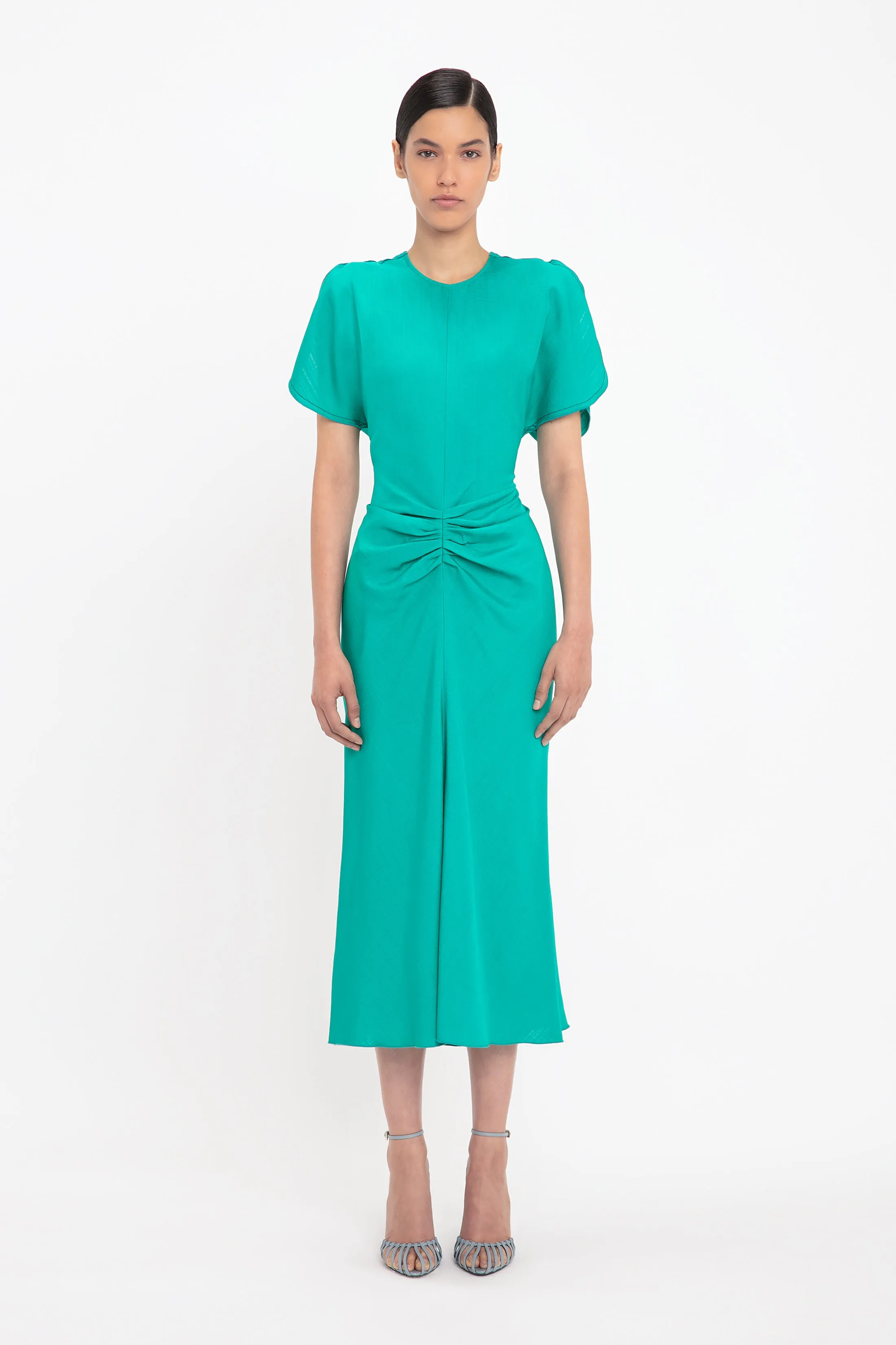 Gathered Waist Midi Dress In Peacock sold by Victoria Beckham