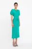 Gathered Waist Midi Dress In Peacock sold by Victoria Beckham