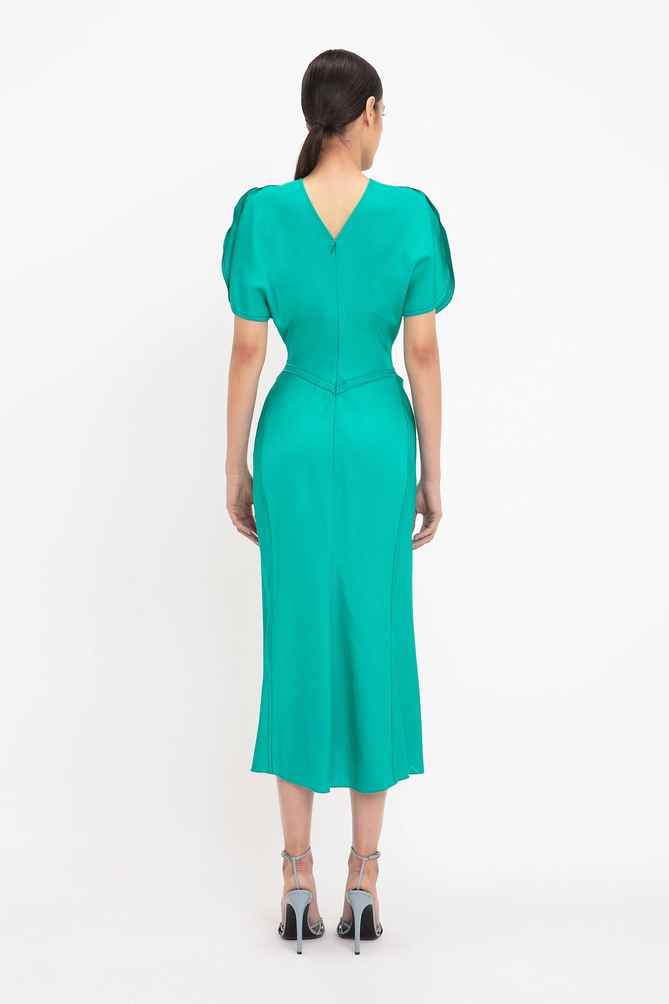 Gathered Waist Midi Dress In Peacock sold by Victoria Beckham product image thumbnail 3