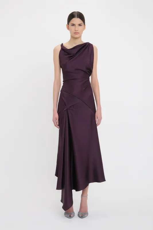Asymmetric Draped Midi Dress In Fig sold by Victoria Beckham