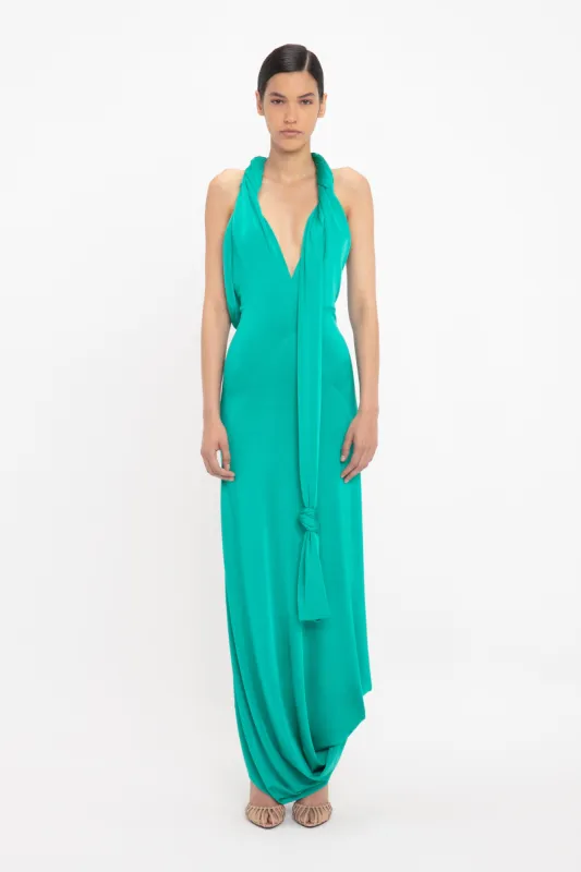 Twisted Halter Strap Jersey Dress In Peacock made by Victoria Beckham