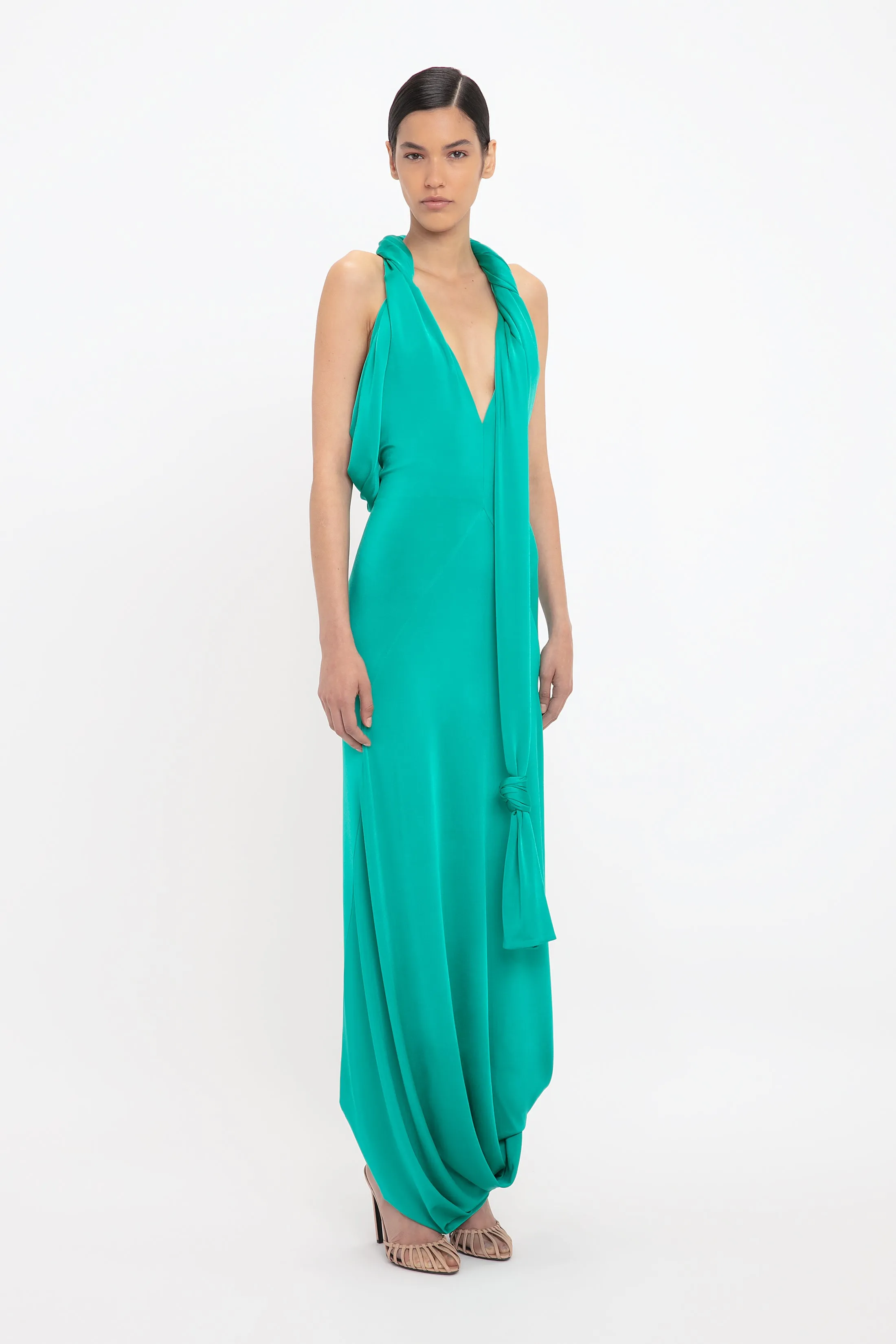 Twisted Halter Strap Jersey Dress In Peacock sold by Victoria Beckham product image thumbnail 2