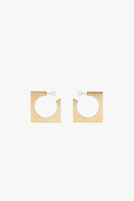 Square Faceted Hoop Earrings In Light Gold sold by Victoria Beckham