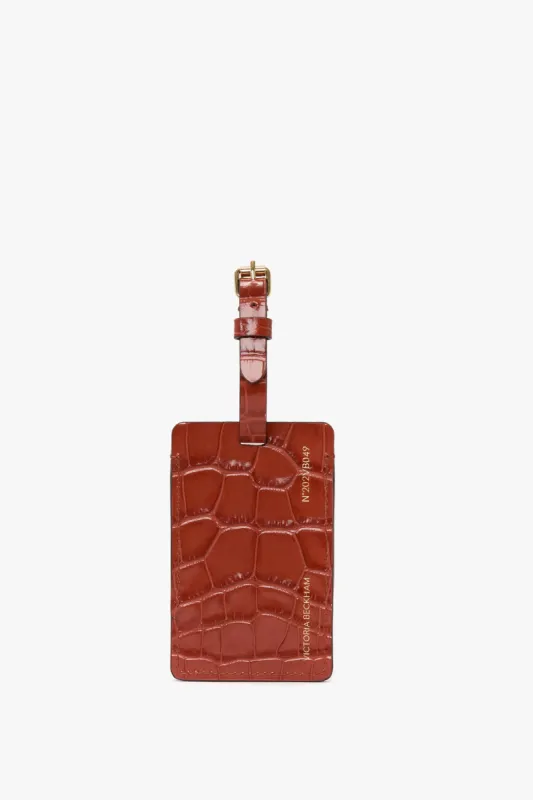 Luggage Tag In Brick Red Croc Embossed Leather sold by Victoria Beckham