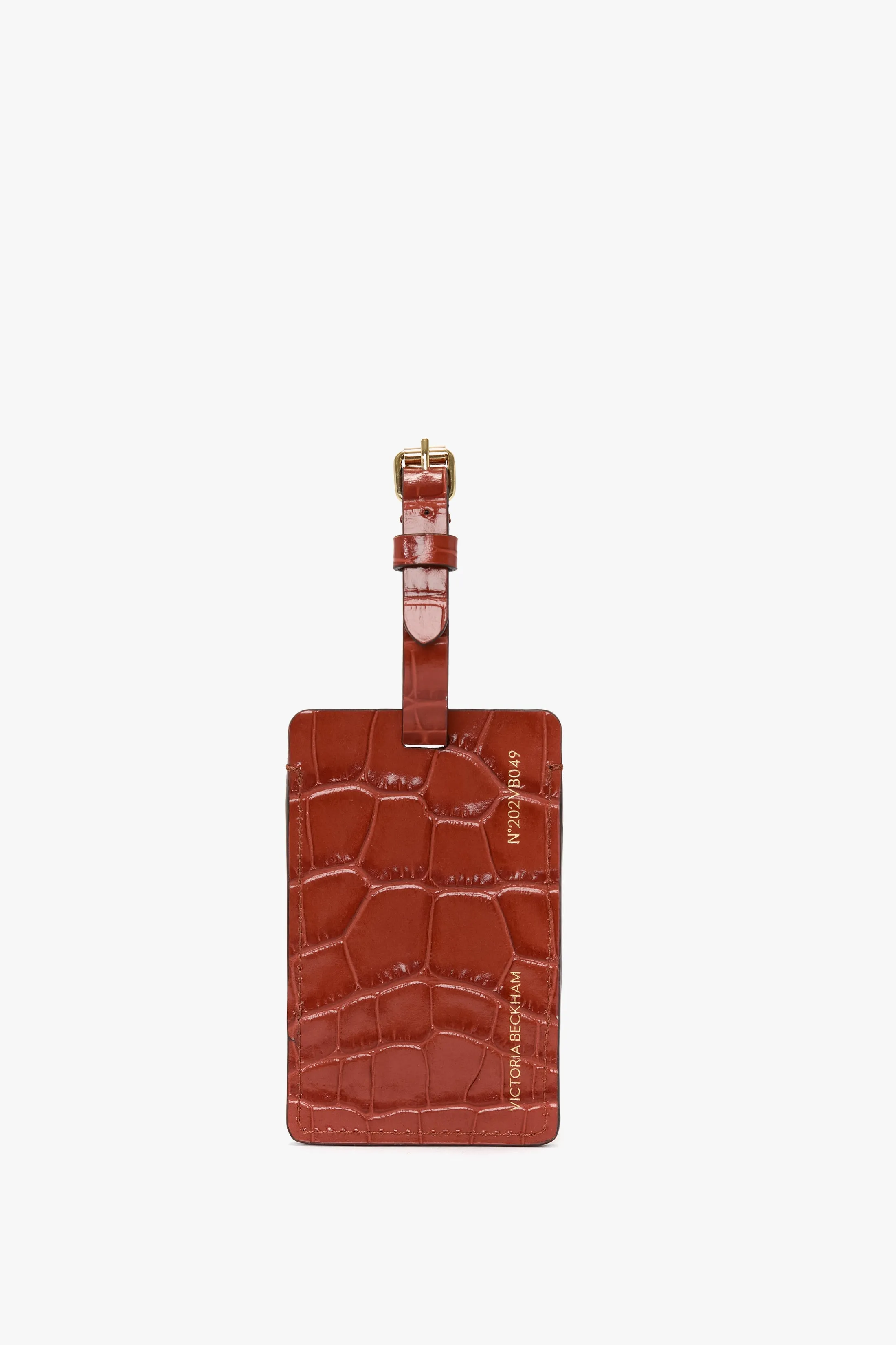 Luggage Tag In Brick Red Croc Embossed Leather sold by Victoria Beckham