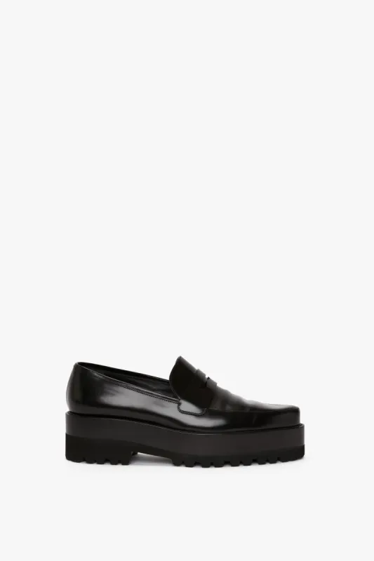 Flatform Loafer In Black Leather made by Victoria Beckham