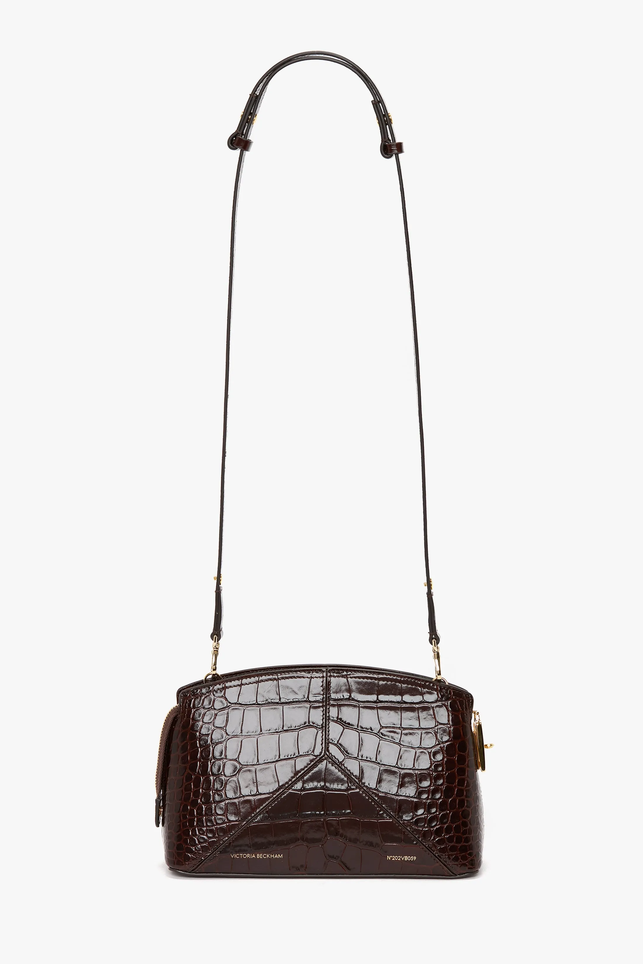 Victoria Crossbody Bag In Dark Brown Croc Embossed Leather sold by Victoria Beckham