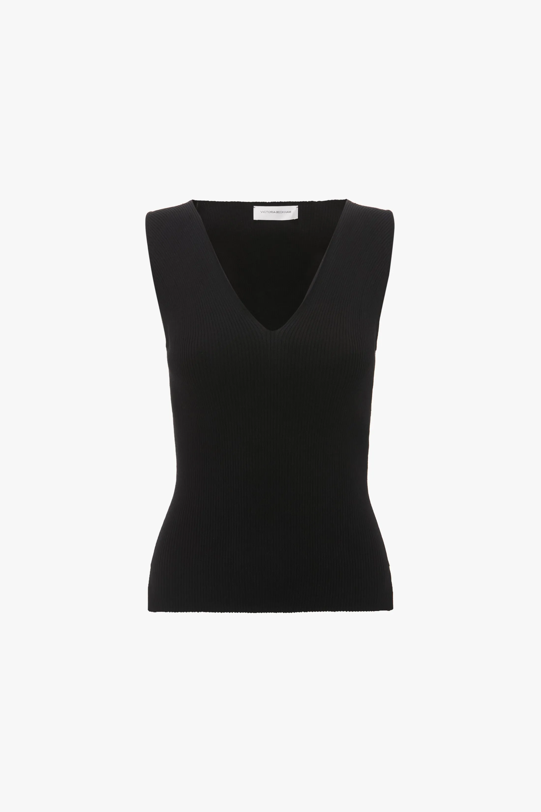 Rib Detail V-Neck Tank In Black sold by Victoria Beckham product image thumbnail 5