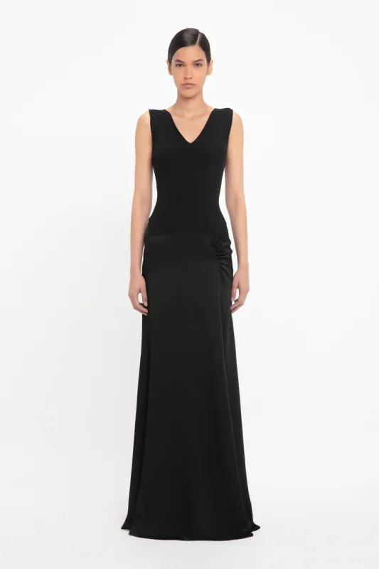 Rib Detail V-Neck Tank In Black sold by Victoria Beckham