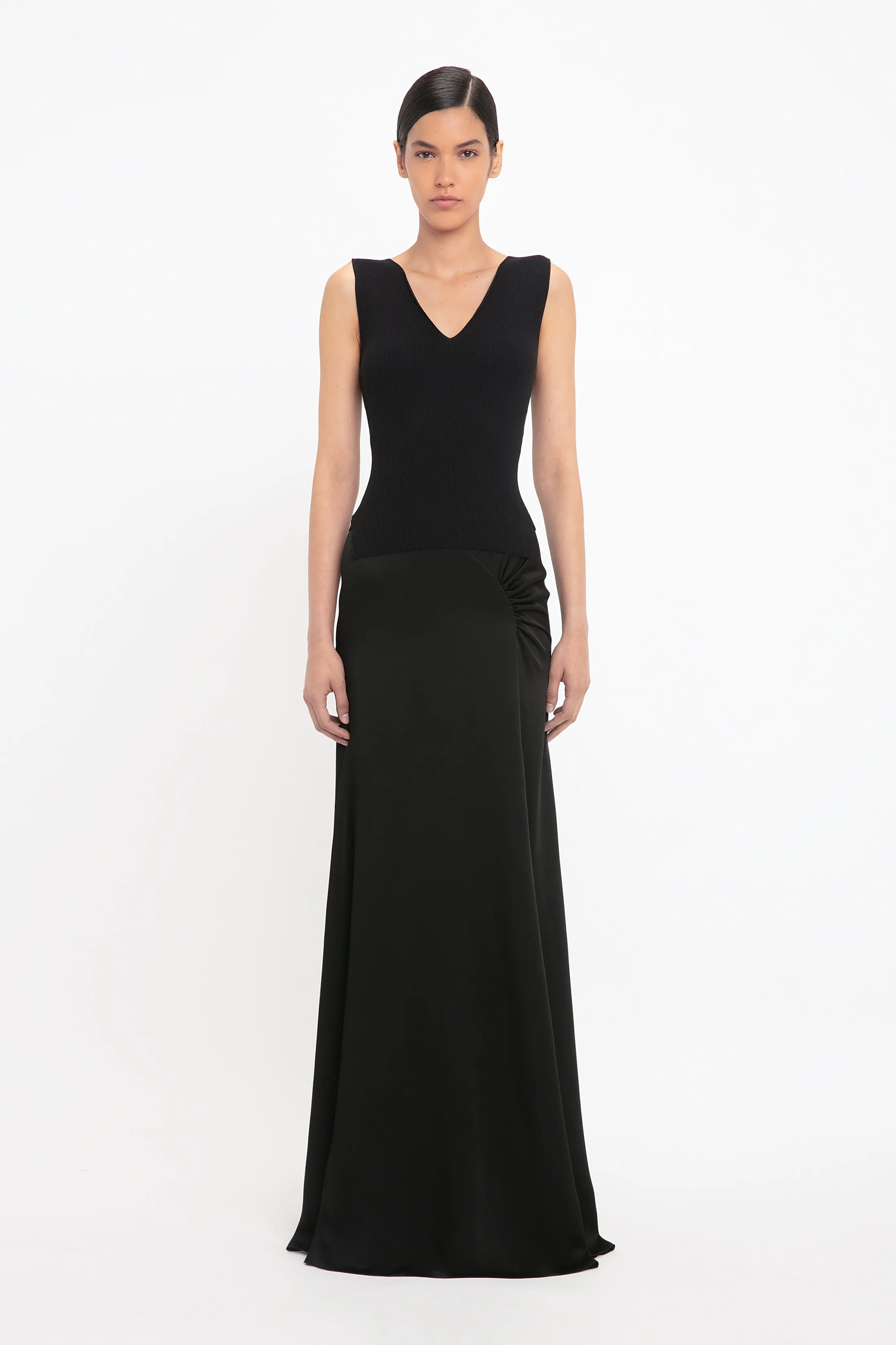 Rib Detail V-Neck Tank In Black sold by Victoria Beckham