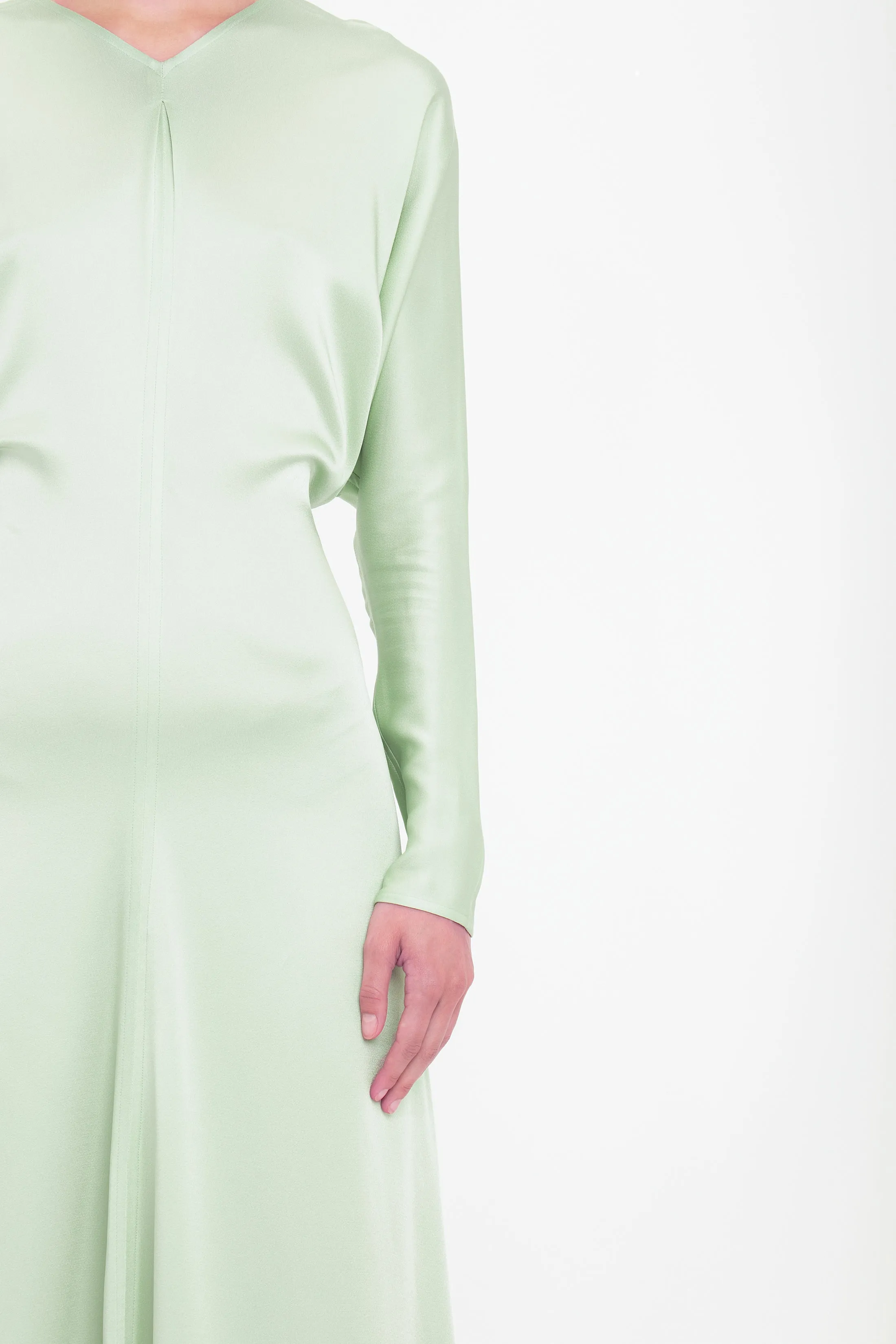 Long Sleeve Draped Midi Dress In Jade sold by Victoria Beckham product image thumbnail 4