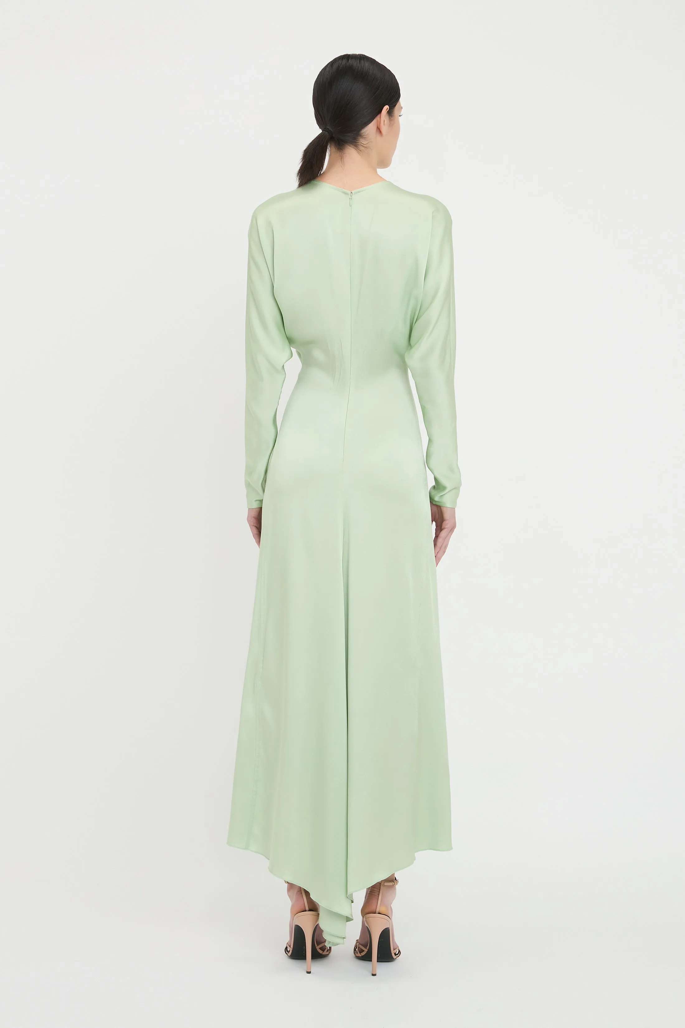 Long Sleeve Draped Midi Dress In Jade sold by Victoria Beckham product image thumbnail 3