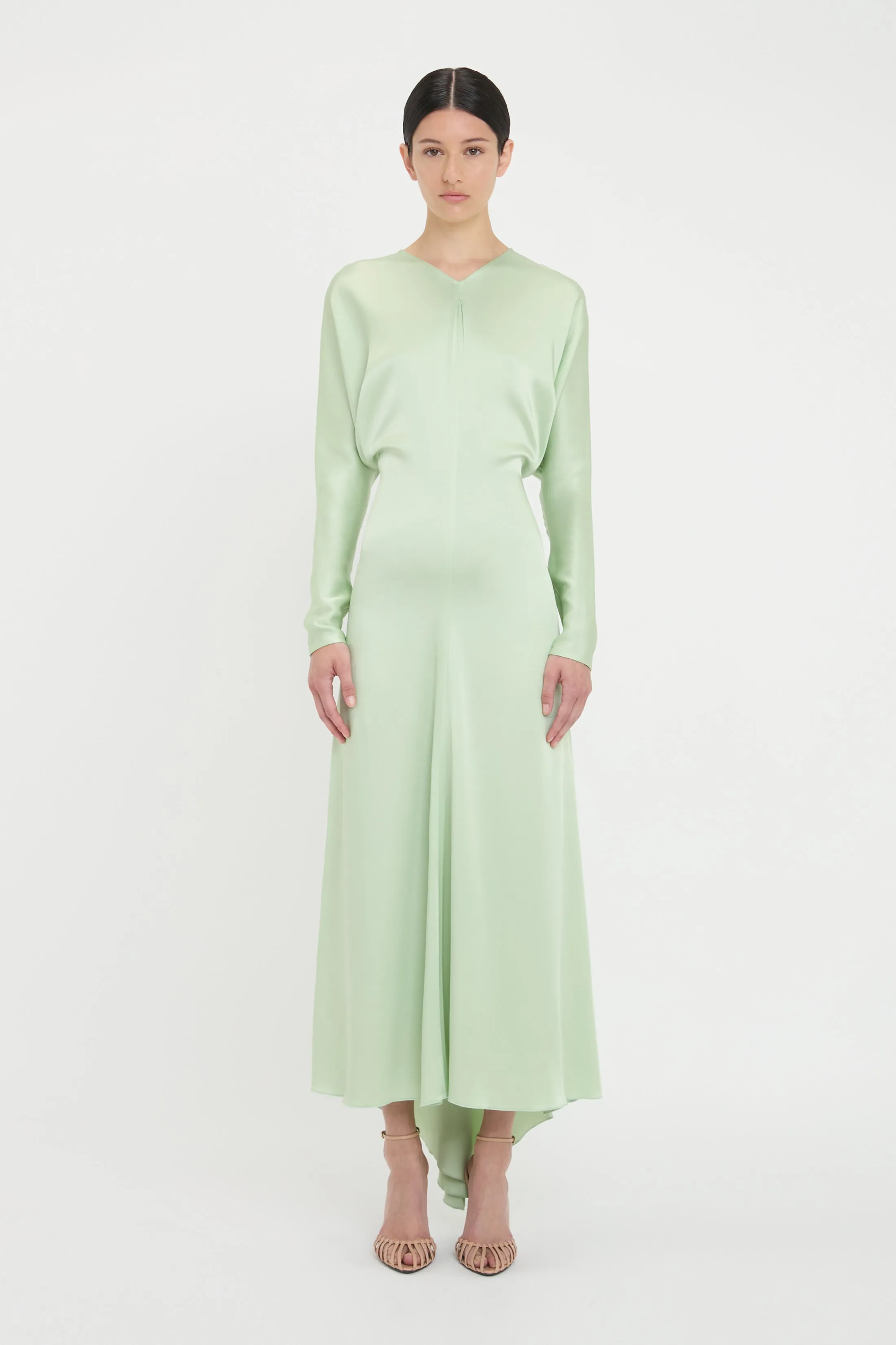 Long Sleeve Draped Midi Dress In Jade sold by Victoria Beckham