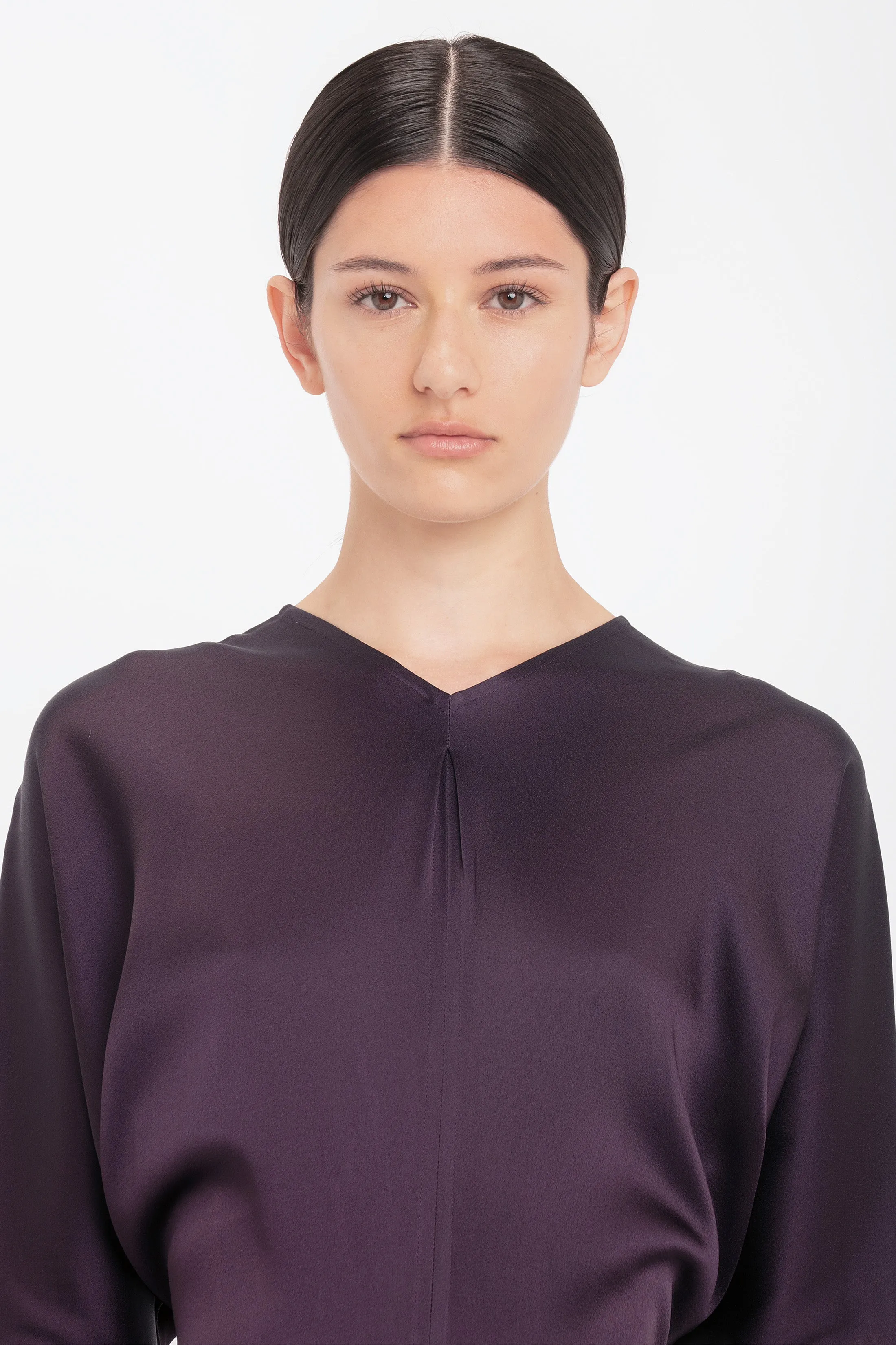 Long Sleeve Draped Midi Dress In Fig sold by Victoria Beckham product image thumbnail 5