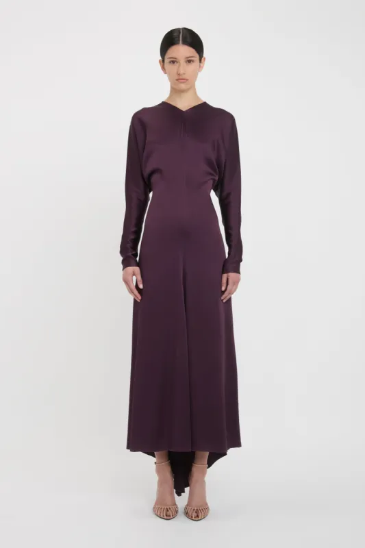 Long Sleeve Draped Midi Dress In Fig sold by Victoria Beckham