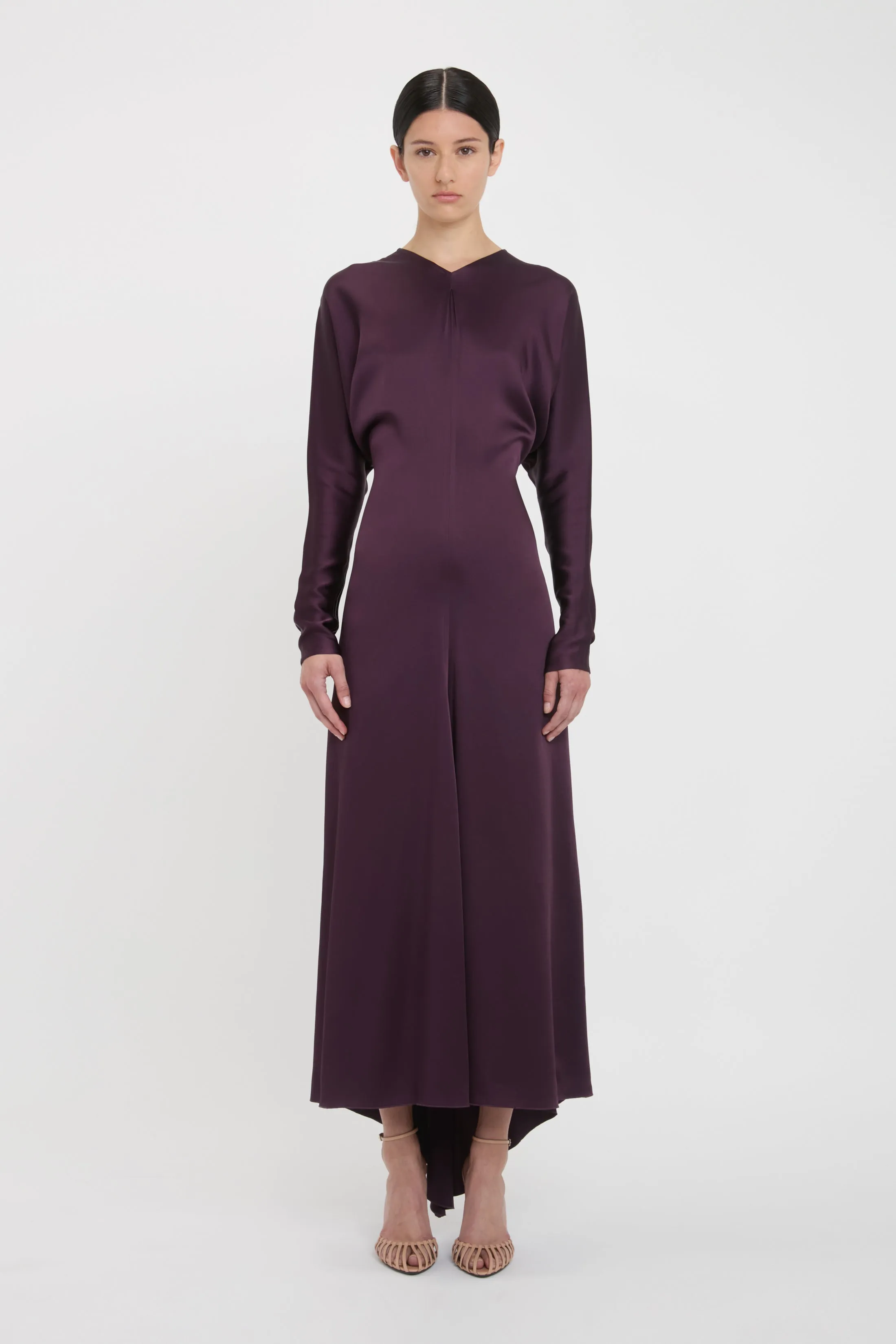 Long Sleeve Draped Midi Dress In Fig sold by Victoria Beckham