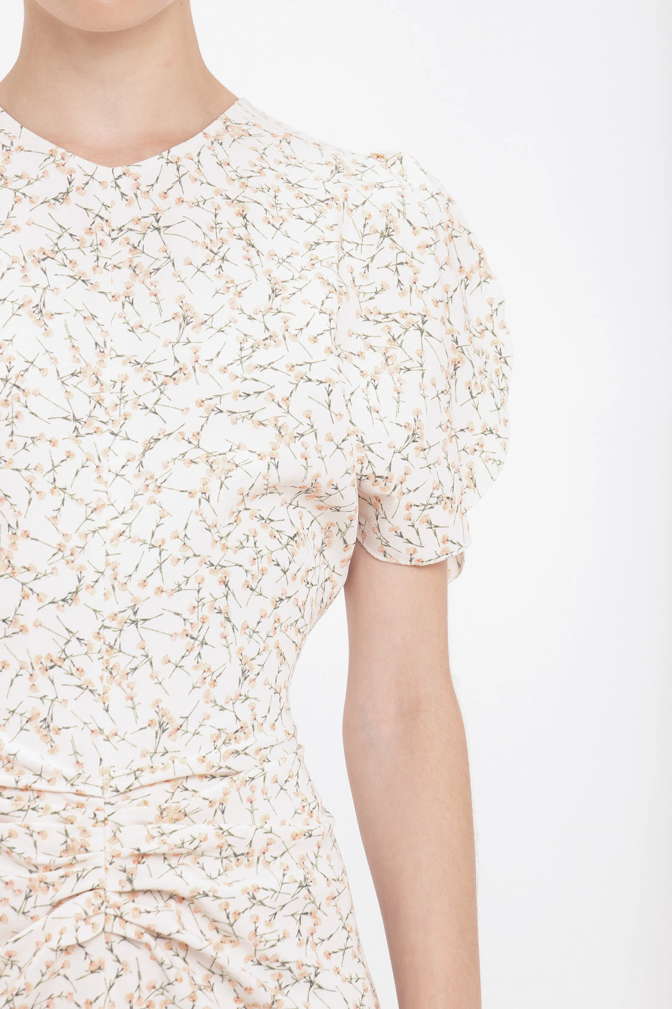 Gathered Waist Midi Dress In Floral Ovation Peach sold by Victoria Beckham product image thumbnail 4