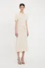 Gathered Waist Midi Dress In Floral Ovation Peach sold by Victoria Beckham