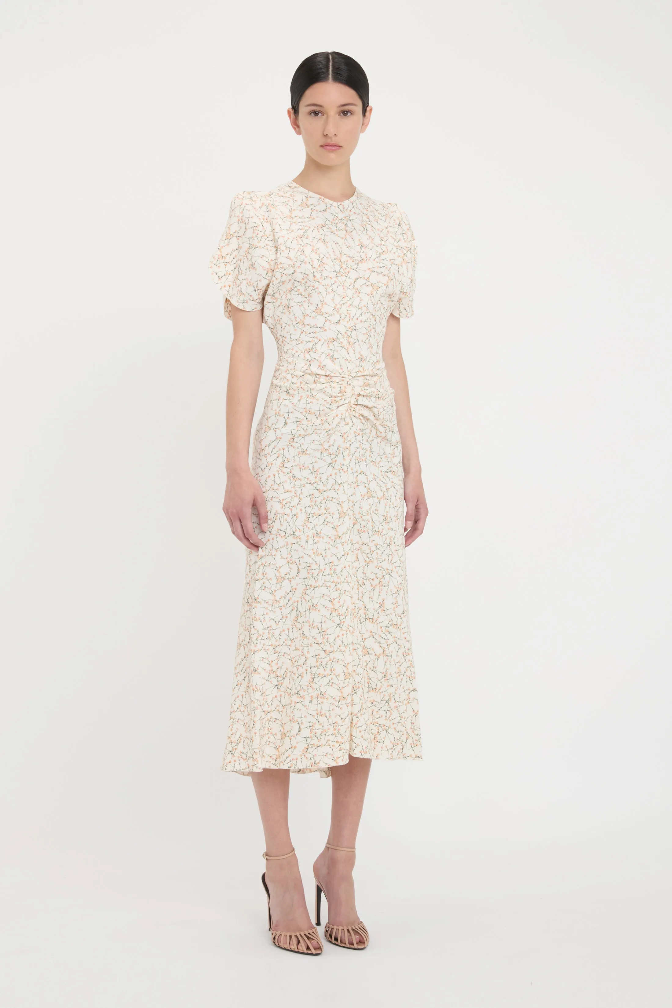 Gathered Waist Midi Dress In Floral Ovation Peach sold by Victoria Beckham product image thumbnail 2