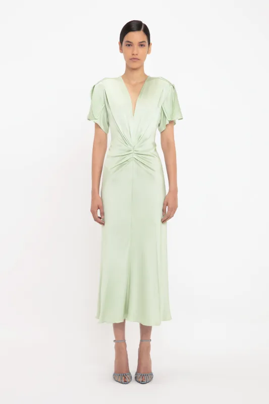 Gathered V-Neck Midi Dress In Jade sold by Victoria Beckham