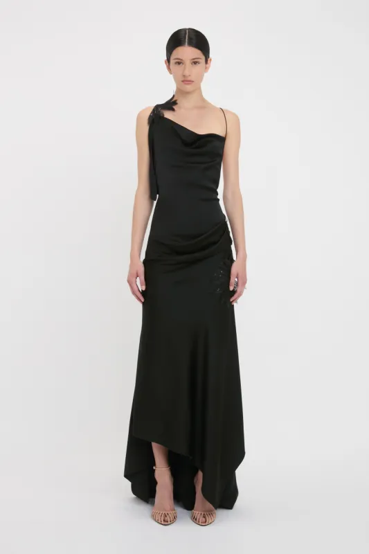 Asymmetric Draped Cami Gown In Black made by Victoria Beckham
