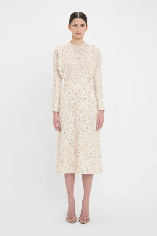 Long Sleeve Dolman Midi Dress In Floral Ovation Peach sold by Victoria Beckham