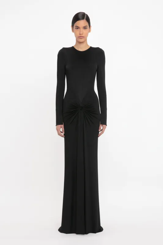 Long Sleeve Gathered Midi Dress In Black sold by Victoria Beckham