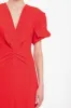 Gathered V-Neck Midi Dress In Tomato sold by Victoria Beckham