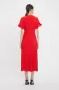 Gathered V-Neck Midi Dress In Tomato sold by Victoria Beckham